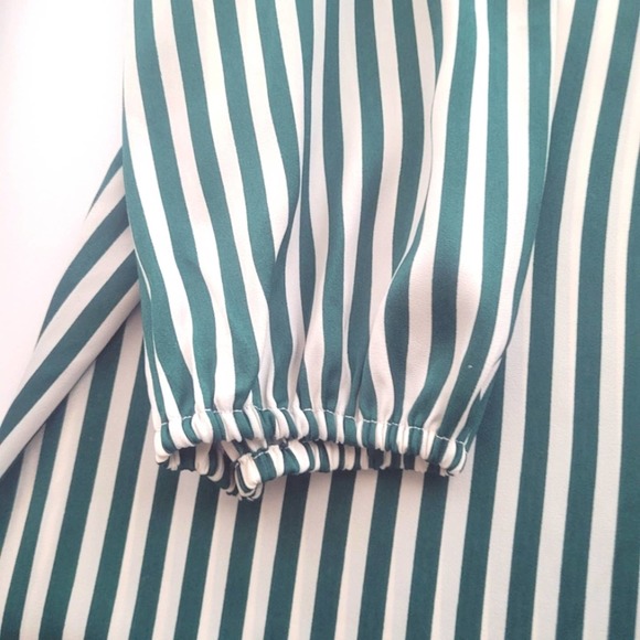 H&M Green Stripe Off-the-Shoulder Top Size 12 - Picture 9 of 12